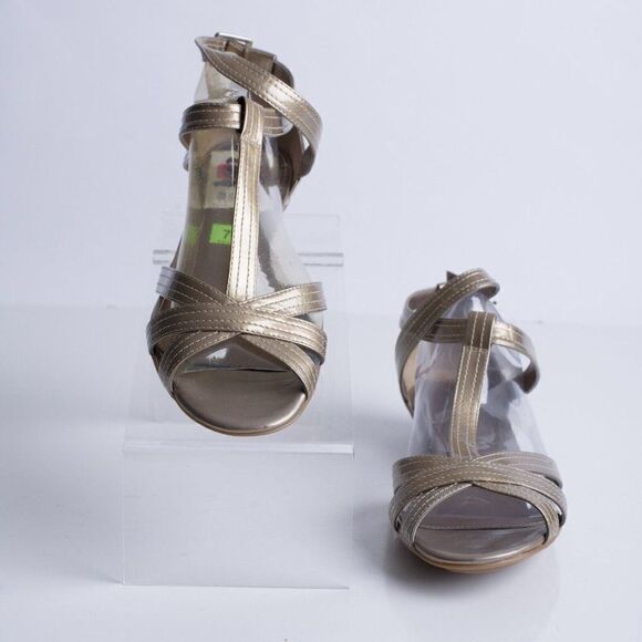 Lauren Ralph Lauren Gold Gladiator Leather Sandals Flats Sz 7.5 T-Strap New - Picture 4 of 8